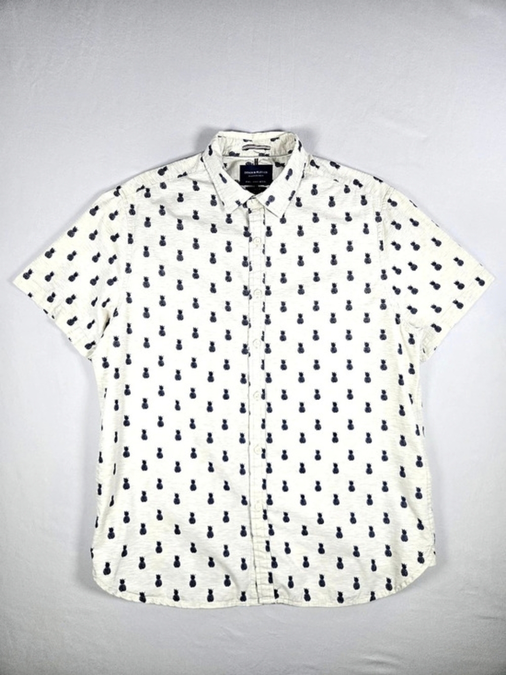 Denim & Flower Pineapple Print Slim Fit Shirt Cotton Preppy Shirt Size Large